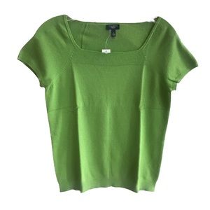 Talbots Fine Knit Square Neck Short Sleeve Sweater Bright Green Small Petite NWT